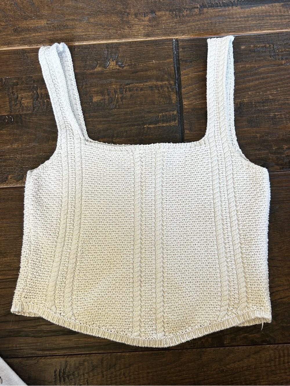 stradivarius White Knit Square-Neck Crop Tank